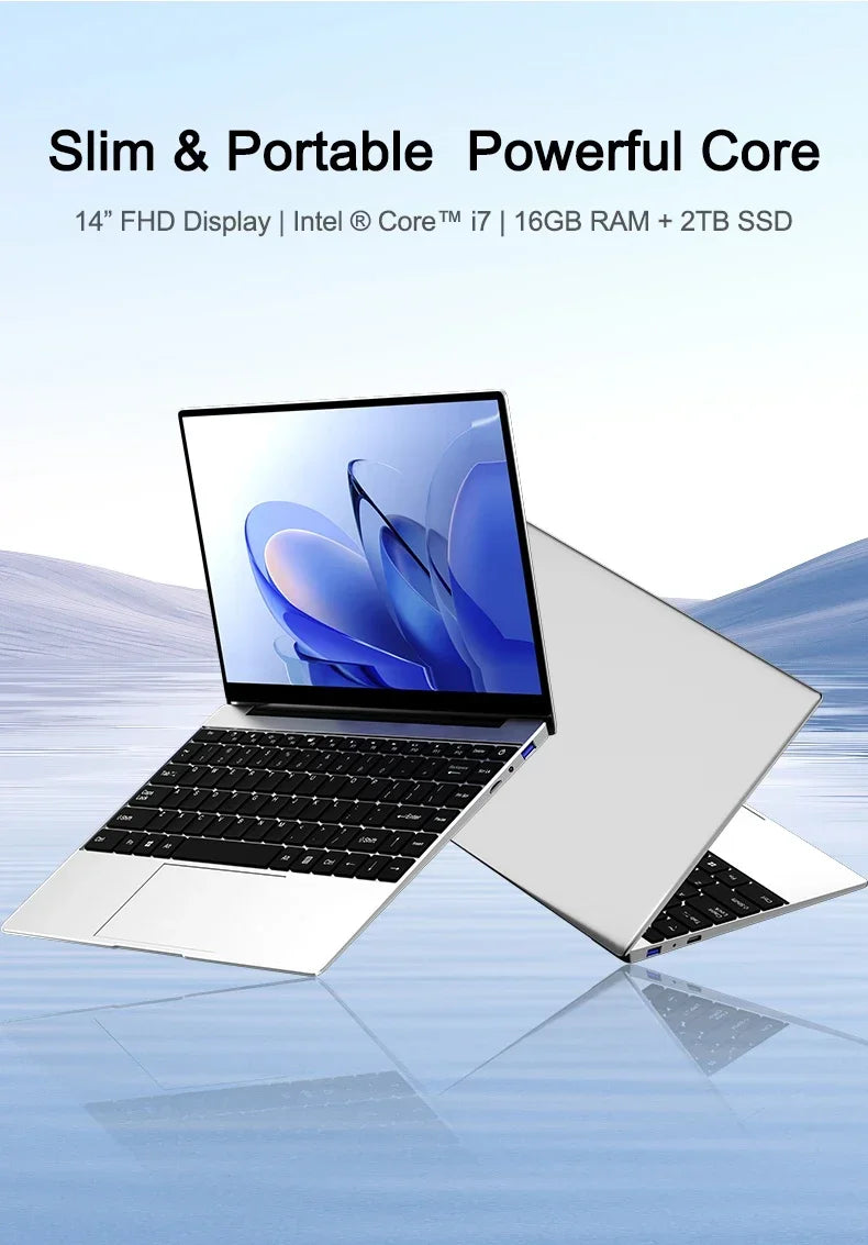15.6" Thin Body Laptop I7-8650U Processor Large Memory 2TB M.2 SSD Windows 11 Home Business Portable Computer