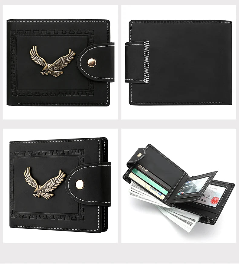 Men's Wallet Men's Short Wallet Youth Fashion Personality Pu Leather Credit Card ID Card Holder Wallet Folding Wallet