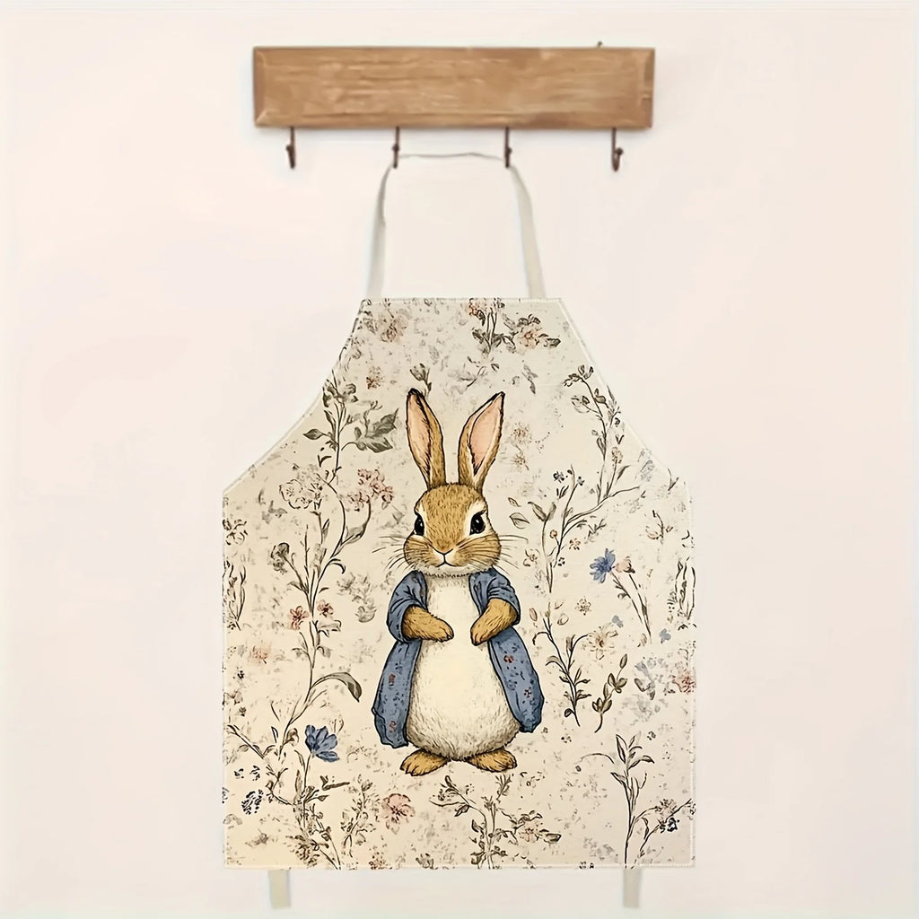 Peter Rabbit Apron Women Kids Kitchen Cooking Baking Chef Linen Cotton Pinafore With Pockets Cartoon Animal Print For Home Party