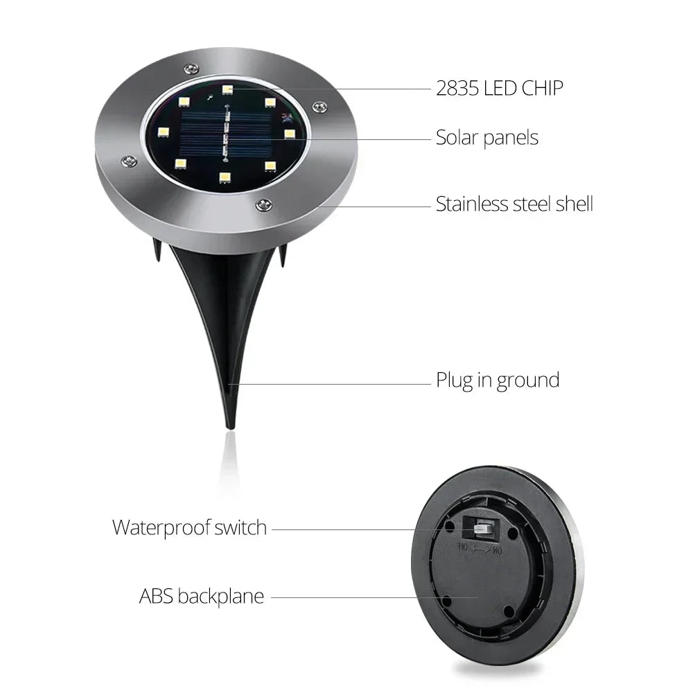 8pcs 8/20LED Solar Thermal Lights Garden Decor Ground Plug-in  Waterproof Street Solar Charging Underground Deck Spotlights