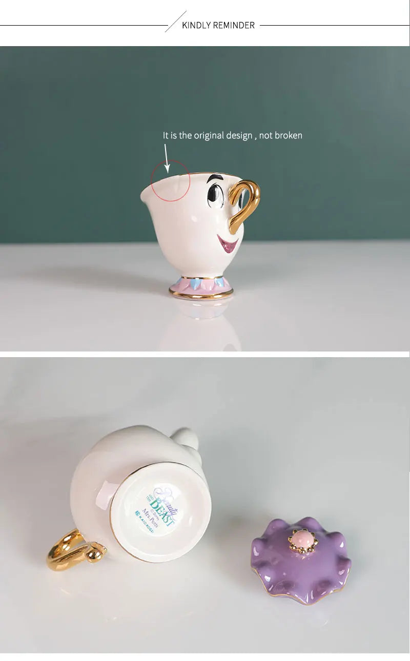 Disney Teapot Cute Cartoon Beauty And The Beast Coffee Pots Mug Mrs Potts Chip Cup Tea Cup Pots One Tea Sets Droshipping