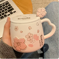 New High Beauty Mug with Lid Spoon Sakura Powder Household Lovely Breakfast Lovers Milk Coffee Mug Ceramic Mug