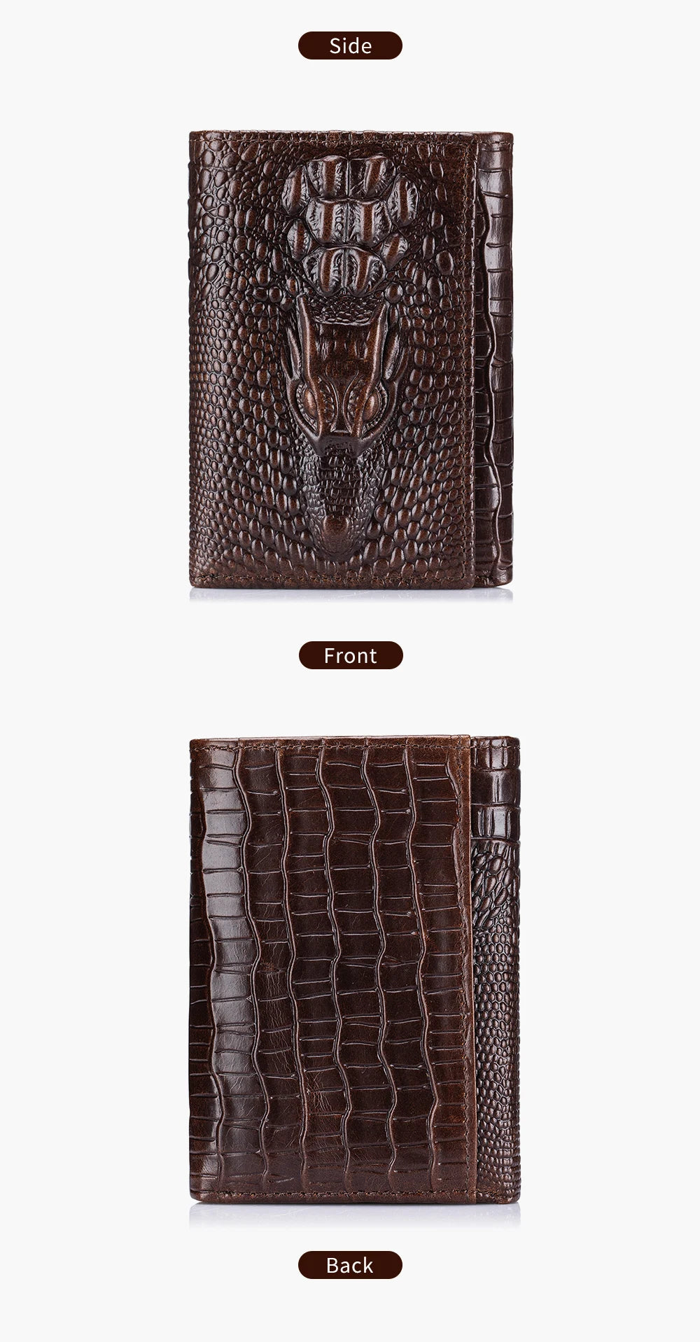 100%Leather men's wallet, leather short multi card bag, leather men's wallet, crocodile patterned wallet