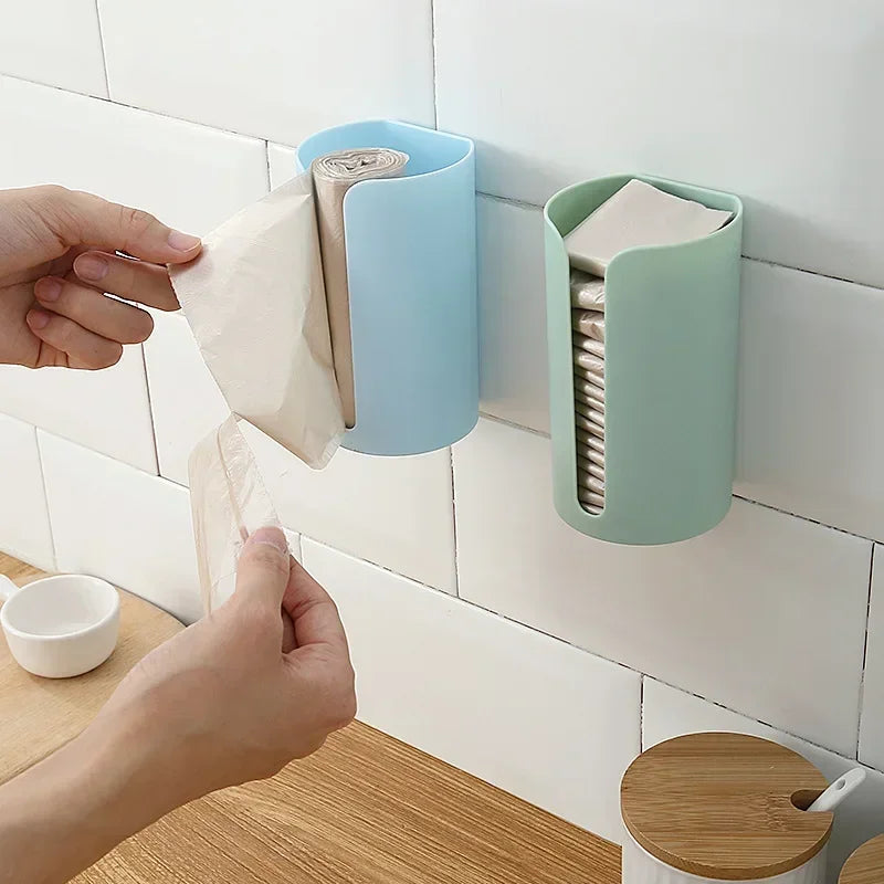 1Pcs Holder Punch-free Self-adhesive Wall-mounted Household Bathroom Kitchen Garbage Bags Storage Rack Plastic Bag Organizer Box