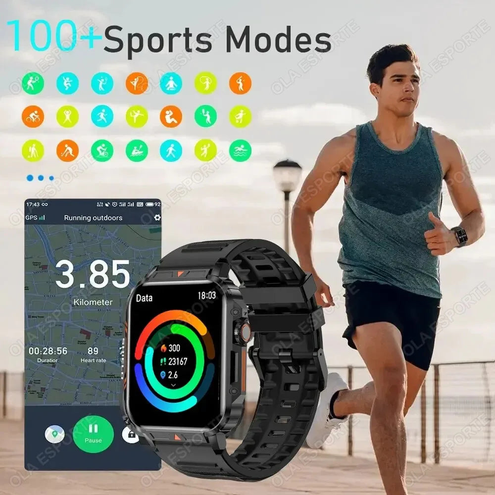 2025 New Rugged Military Sports Smart Watch 1.95 inch 300mAH Bluetooth Fitness Tracker reloj hombre Smarthwhatch For Android IOS