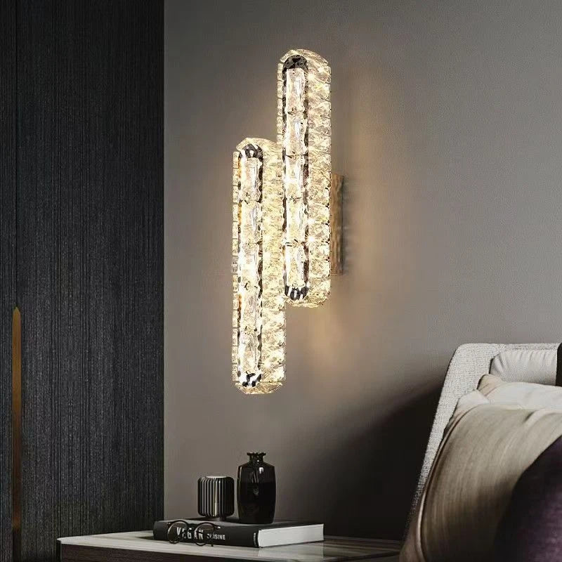 Postmodern Luxury Linear Crystal Wall Light Gold Metal Base G9 Led Wall Sconce 4 Styles Optional Bedroom Bathroom Hotel Lobby