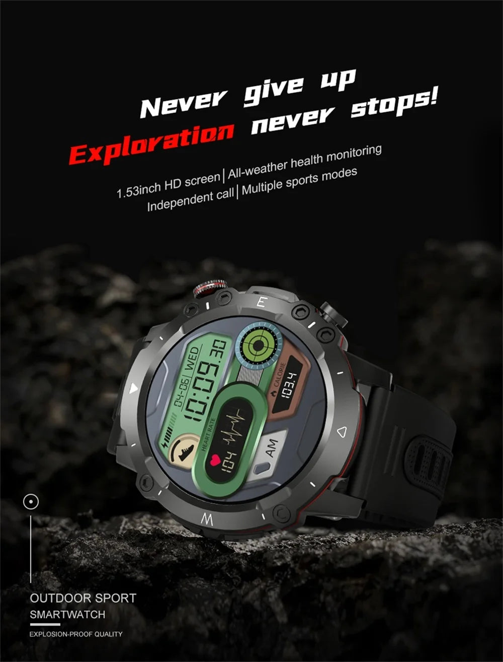 New Outdoor Sports Fitness Smart Watch Heat Rate Sleep Health Clock Waterproof Voice Assistant Alarm Clock Music Smartwatch
