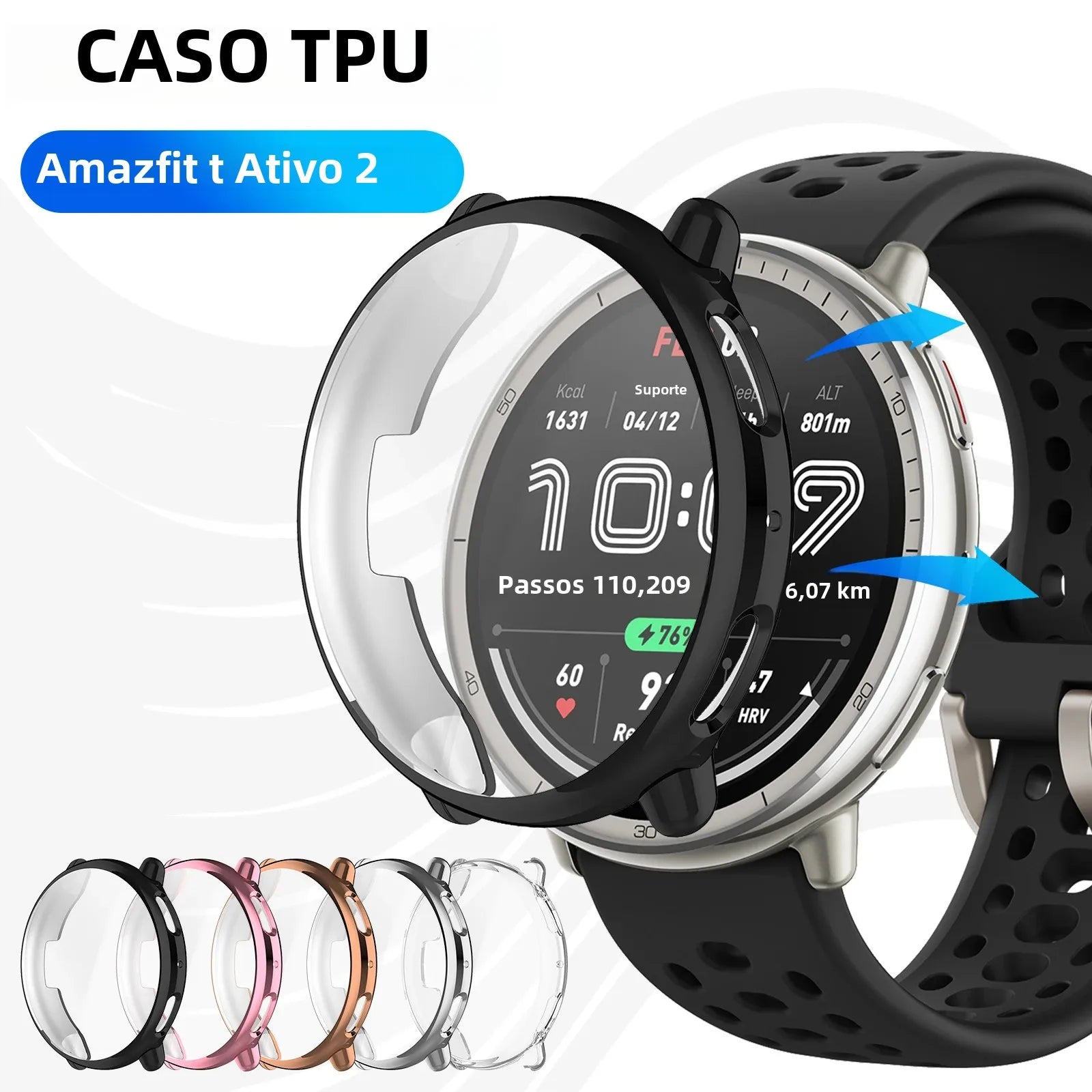 Case for Amazfit Active 2 Screen Protector Case Soft TPU All-Around Protective Bumper Cover Shell for Active2 Accessories