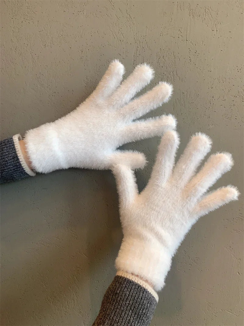 Fashion Winter Mink Velvet Five Finger Gloves Plush Warm Cold-proof Gloves Women Outdoors Cycling Solid Color Wistiti Mittens