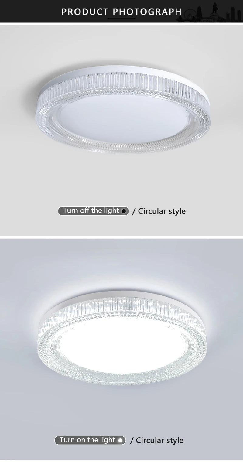 Modern LED Ceiling Light AC85-265V Circular Crystal Home Light 18W 24W 36W 48W Living Room Bedroom Kitchen Indoor Lighting