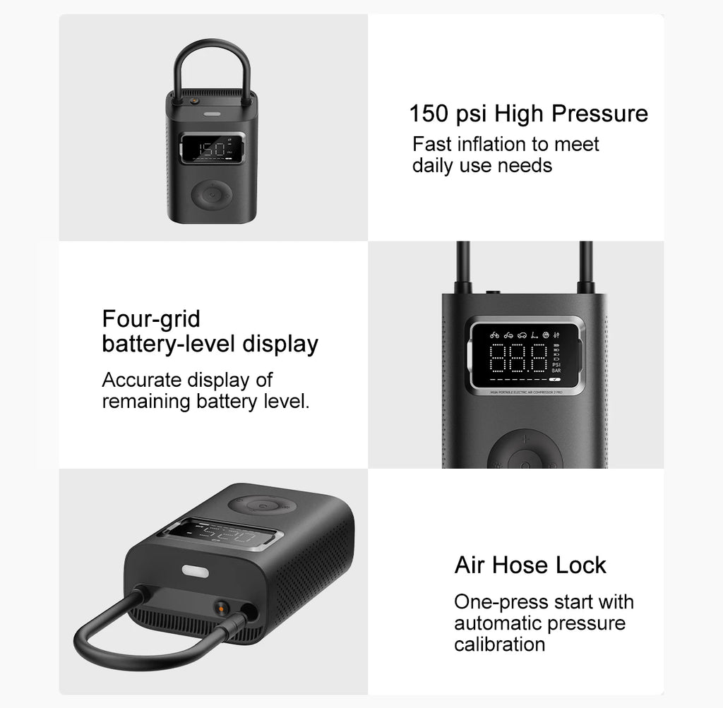 Xiaomi Mijia Air Pump 2 Pro Portable Electric Inflator Pump Digital Display Inflator 150psi Max Basketball Tire 2500mAh Bike Car
