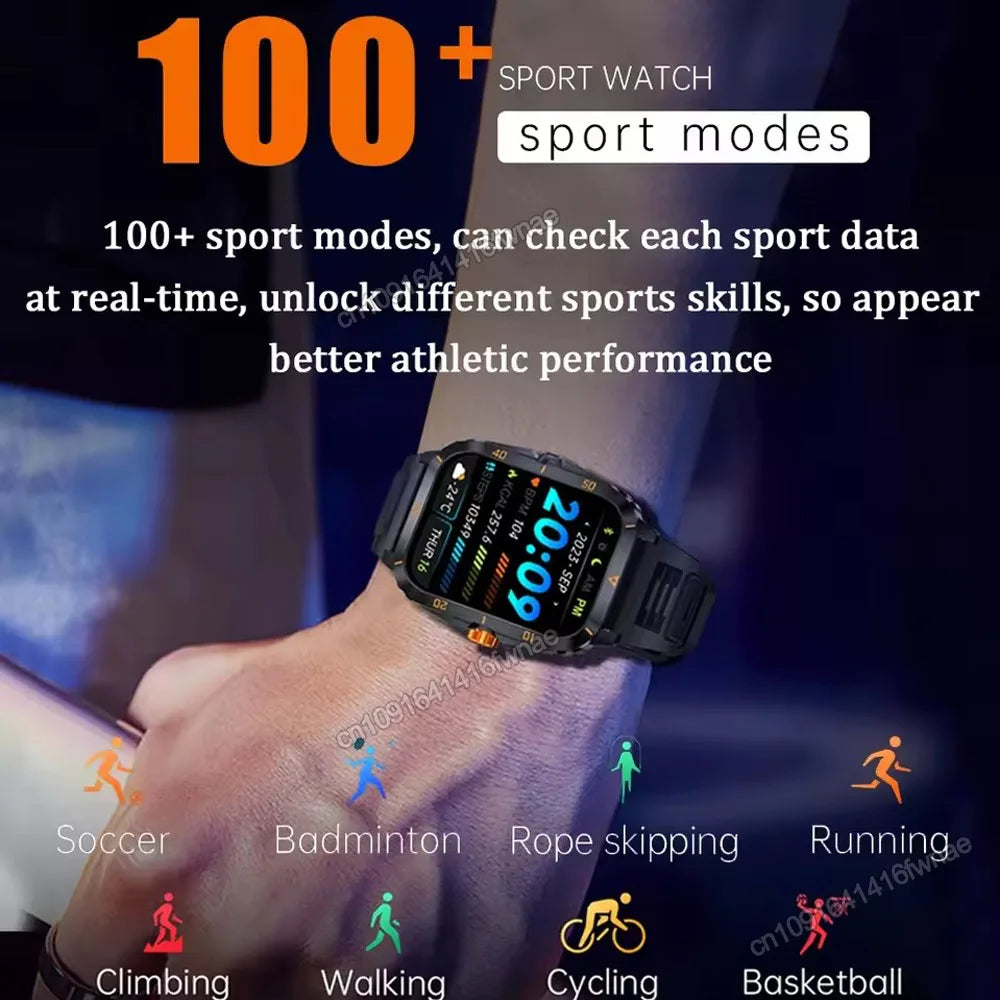 2025 Outdoor Military Watch 1.96" Smartwatch Men Bluetooth Calls Health Monitoring Smart Watch Sport Fitness Watches For Android