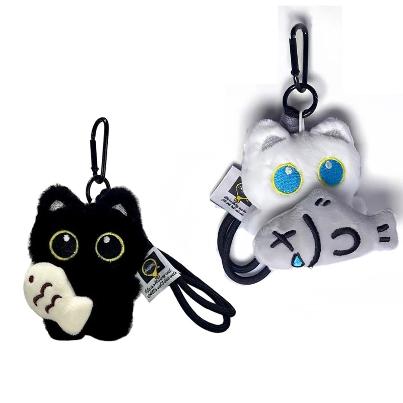 2Pcs Cool Plush Black Cat Doll Toy Keychain Bag Pendant Charms Car Keyring Accessories for Women Couples Kawaii Gift