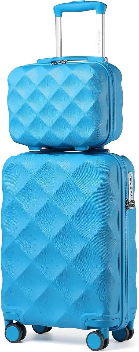 British Traveller 13/20 Inch 2-Piece ABS+PC Hard Shell Luggage Set, Airline Approved Carry-On Suitcases, TSA Lock, Scratch Resistant, Silent Spinner Wheels & Aluminum Telescopic Handle