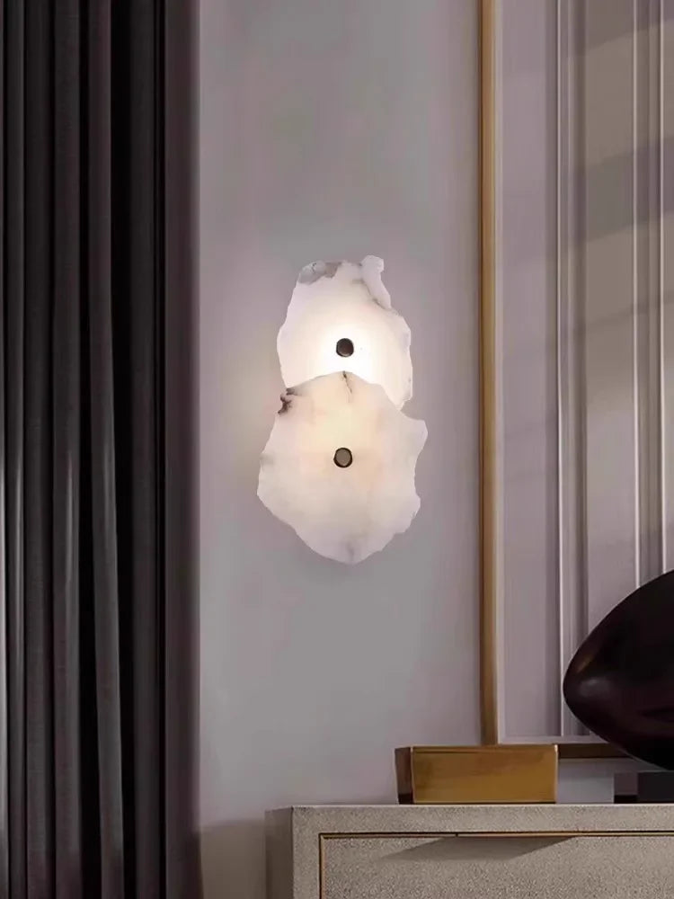 Modern Natural Marble All Copper LED Wall Lamp Dining Room Bedroom Bedside Living Room Indoor Creative Decoration Wall Light