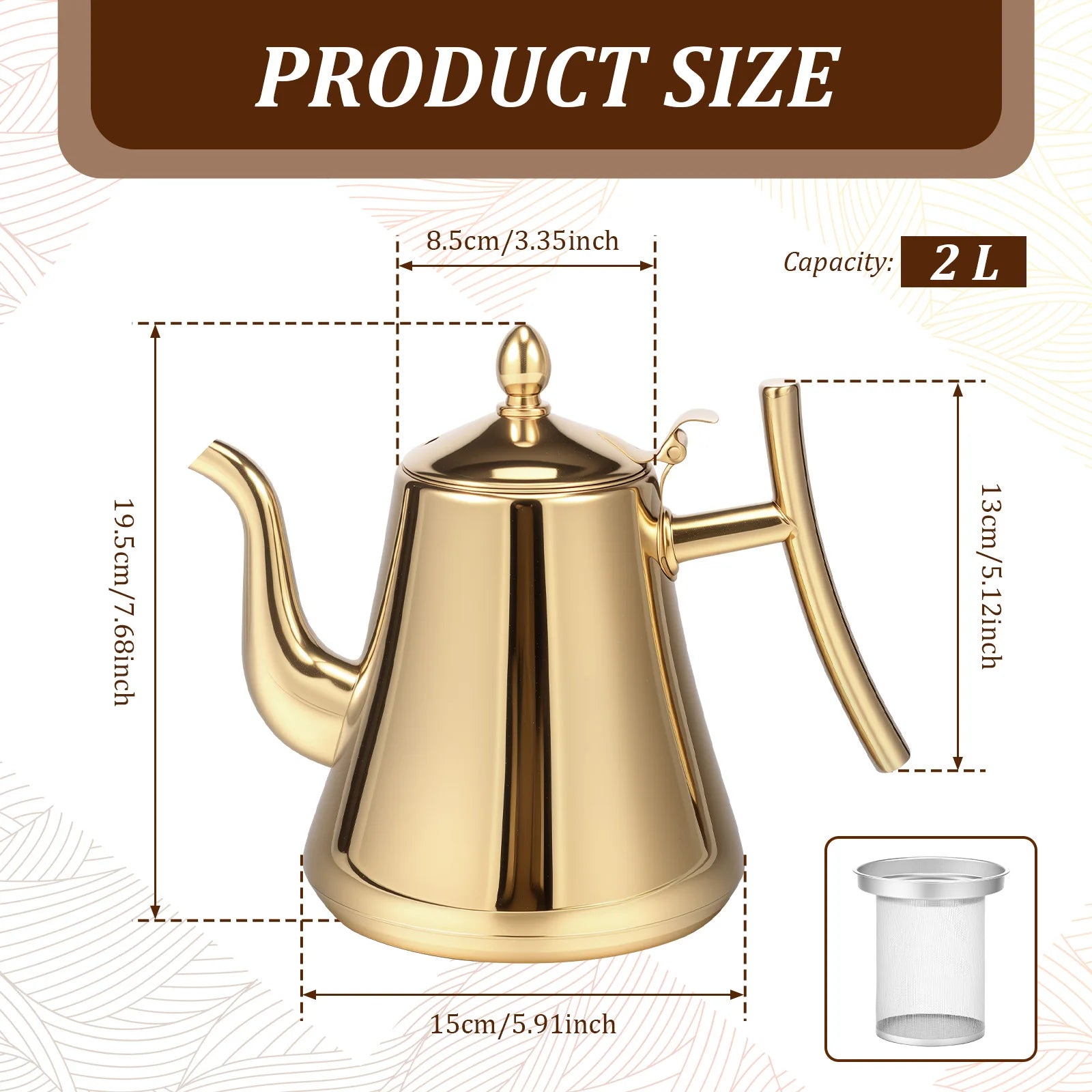 2L Stainless Steel Tea Pot Large Capacity Tea Kettle with Removable Strainer Induction Cookers Gas Stoves Water Pot Drinkware