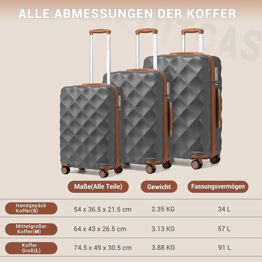 British Traveller 20+24+28 Inch 3-Piece ABS+PC Hard Shell Luggage Set, TSA Lock Travel Suitcase with Silent 360° Spinner Wheels & Adjustable Aluminum Handle