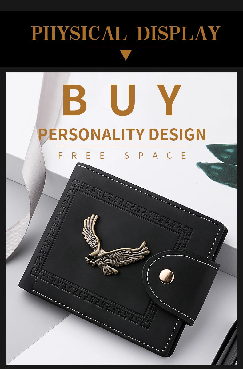 Men's Wallet Men's Short Wallet Youth Fashion Personality Pu Leather Credit Card ID Card Holder Wallet Folding Wallet