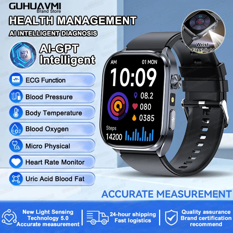 2026New Accurate Diagnosis Smart Watch ECG Blood Oxygen BP Uric Acid Lipids HD AMOLED Screen BT Call Health Smartwatch Men Women