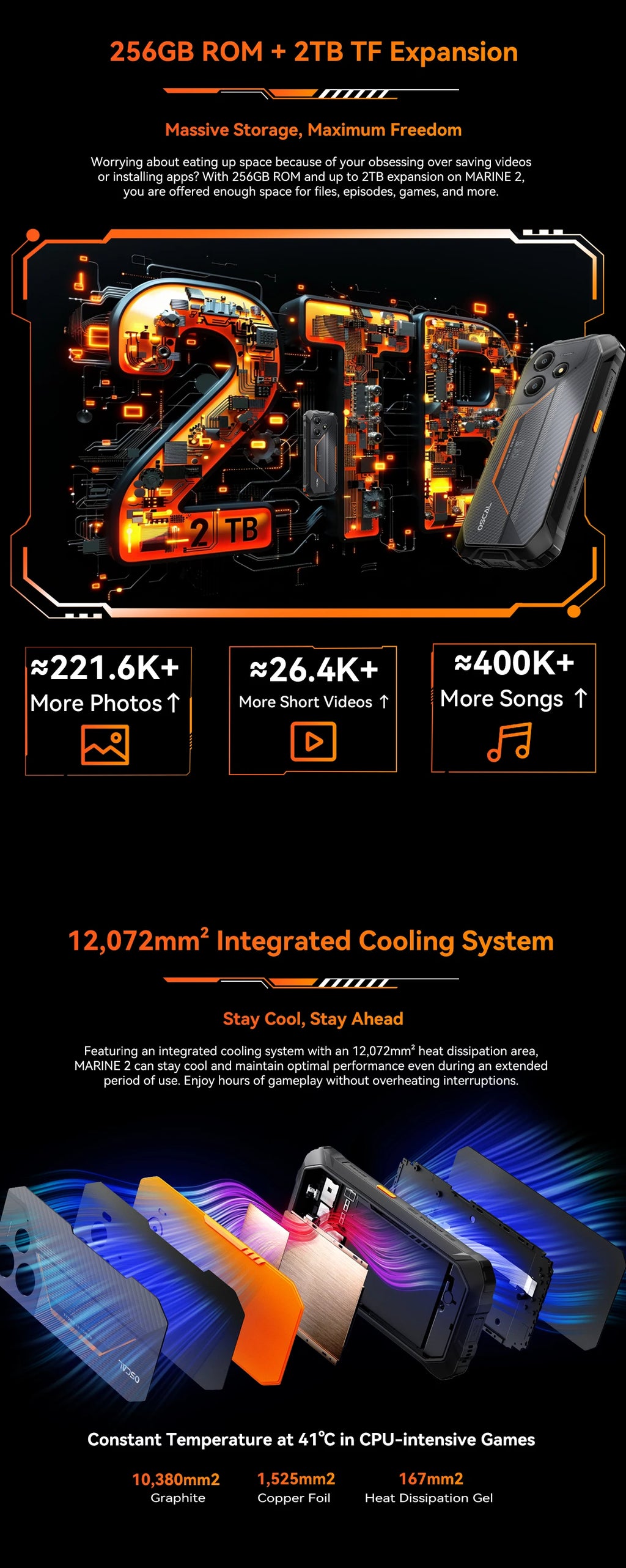 OSCAL Marine 2 AI Outdoor Mobile Phone, 6.56 Inch Rugged Smartphone Android 15, 8+16GB RAM, 256GB+2TB ROM 11000mAh, Unisoc T615