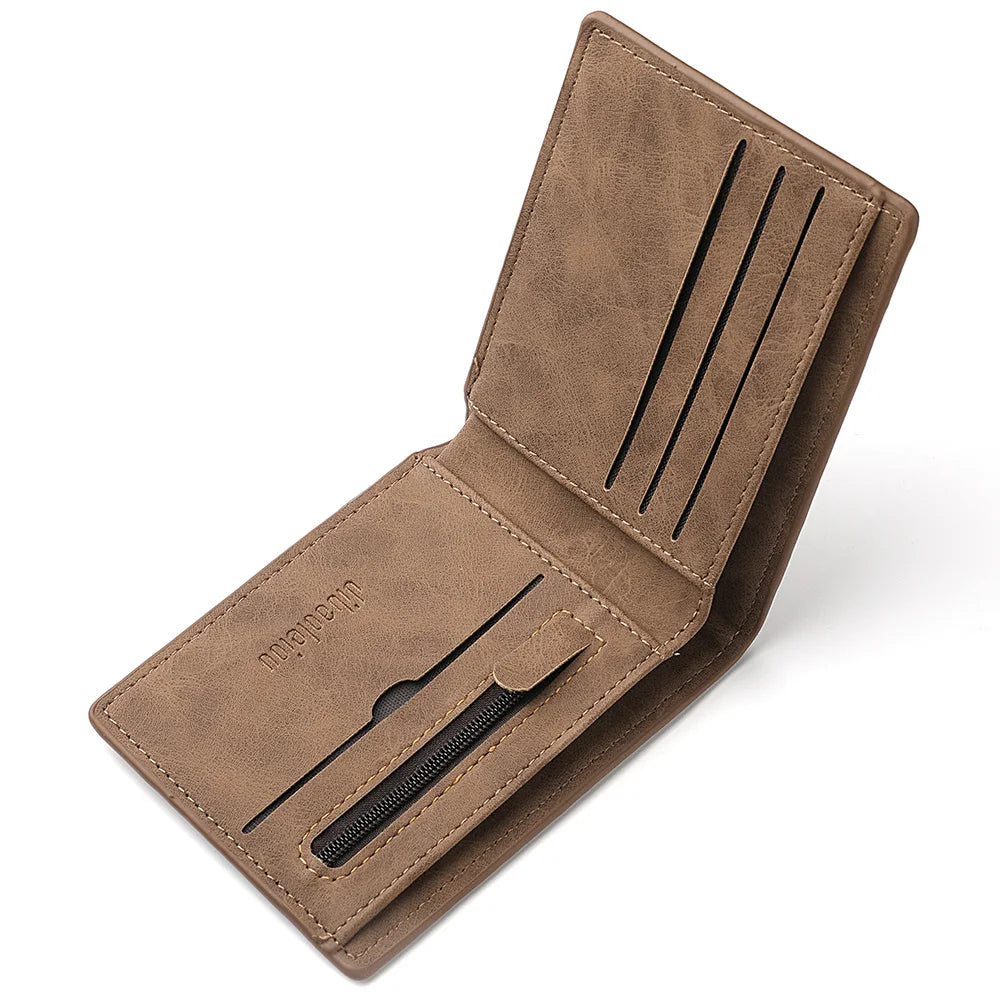 Men's Mini Short Wallet with Zipper Coin Pocket PU Material Retro Print Pattern Multiple Card Slots for Credit Cards And Cash