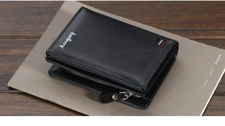 Baellerry Men PU Leather short Wallet With Zipper Coin Pocket Vintage Big Capacity Male Short Money Purse Card Holder