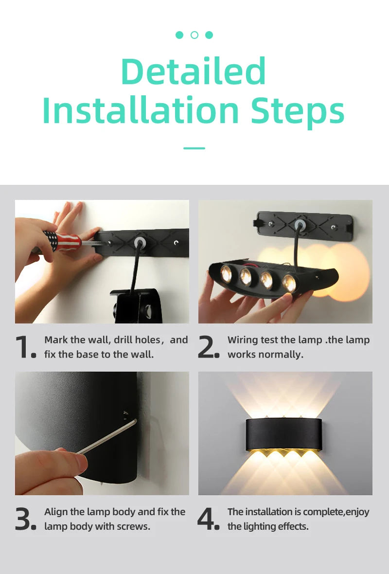 LED Wall Light AC110V-220V Outdoor Waterproof Home Decoration Up Down Wall Interior Lamp Living Room Bedroom Stairs Lighting