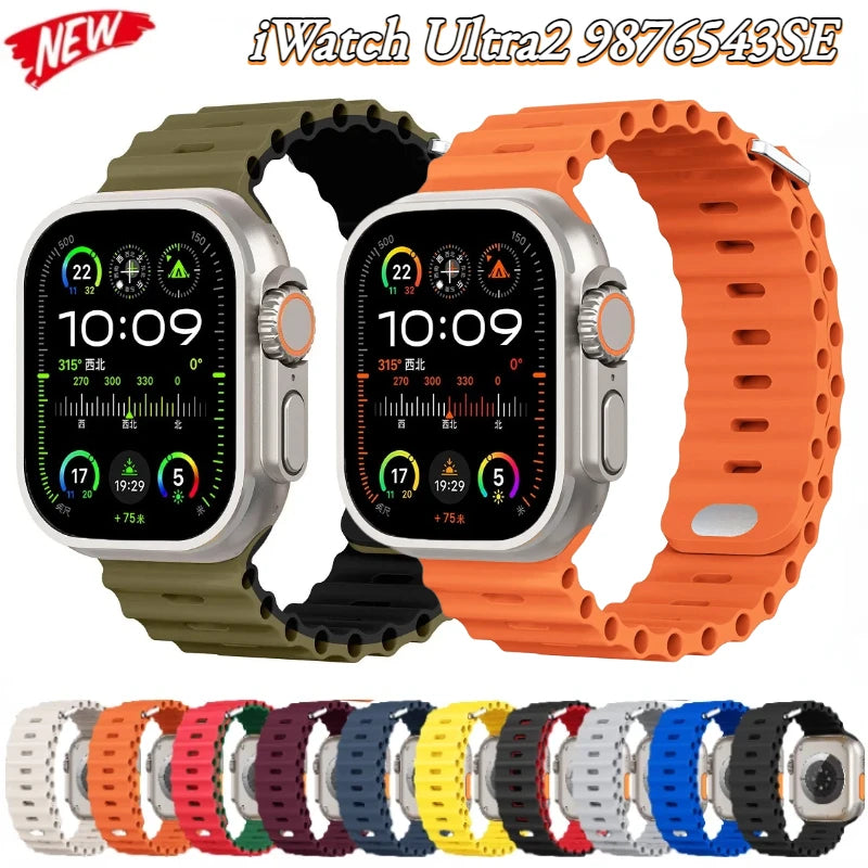Ocean Strap for Apple Watch Ultra 3/2/1 11 10 46mm 9 8 7 49mm 45mm 41mm Silicone Band for 6 5 4 3 SE3 44mm 40mm 42mm Accessories