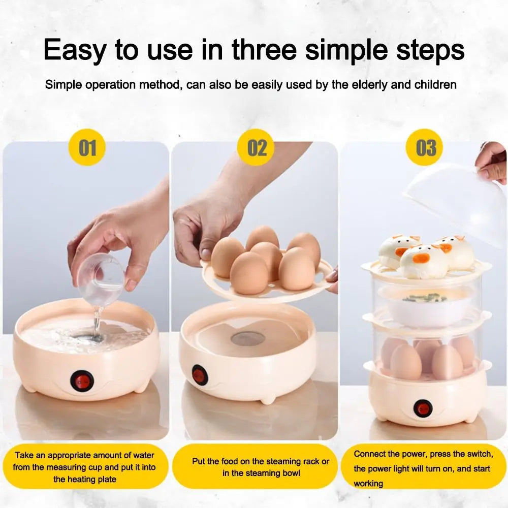 Automatic Power Off Egg Boiler Mini with Measuring Cup Egg Steamer Multi-layer Breakfast Machine for Home Dormitory
