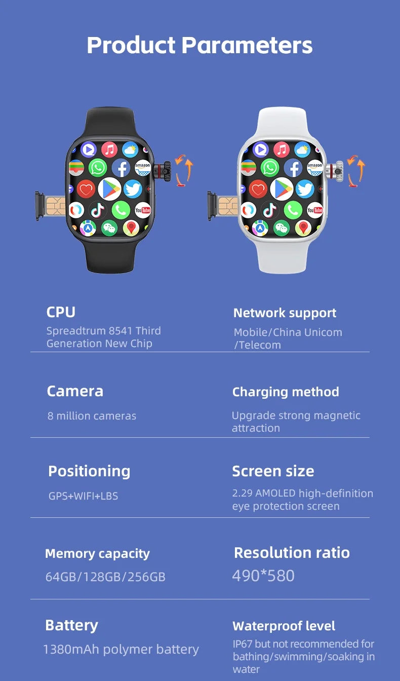 CD99 Smart Watch 8GB RAM AMOLED Wifi ROM GPS 128GB Position APP Download Bluetooth Men Women Cellular Card Version Smartwatch
