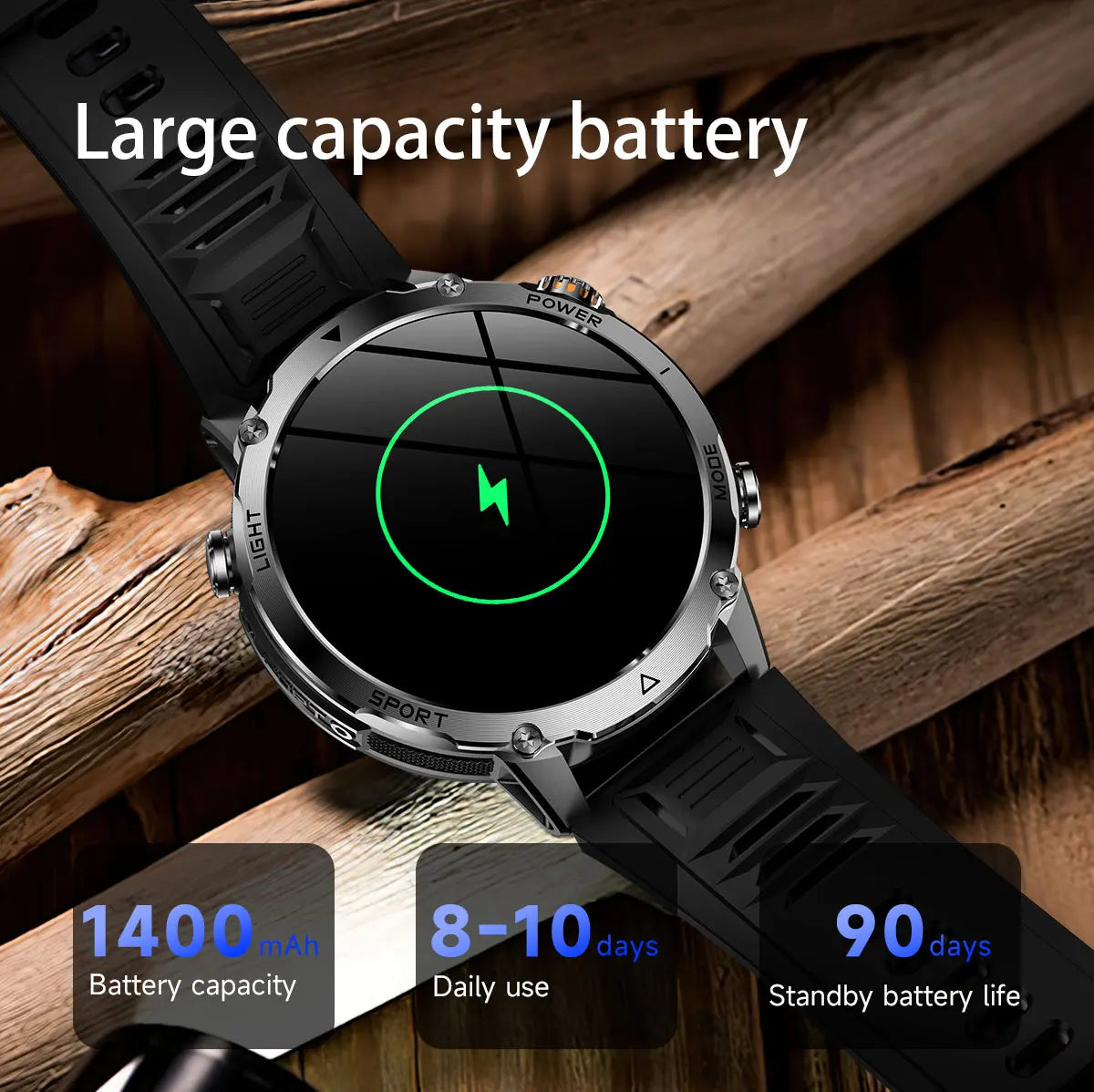 2026New 1.7 inches TANK SmartWatch Military Grade Durability 1400mah Battery HD Call 10ATM Waterproof Flashlight Sport Watch Men