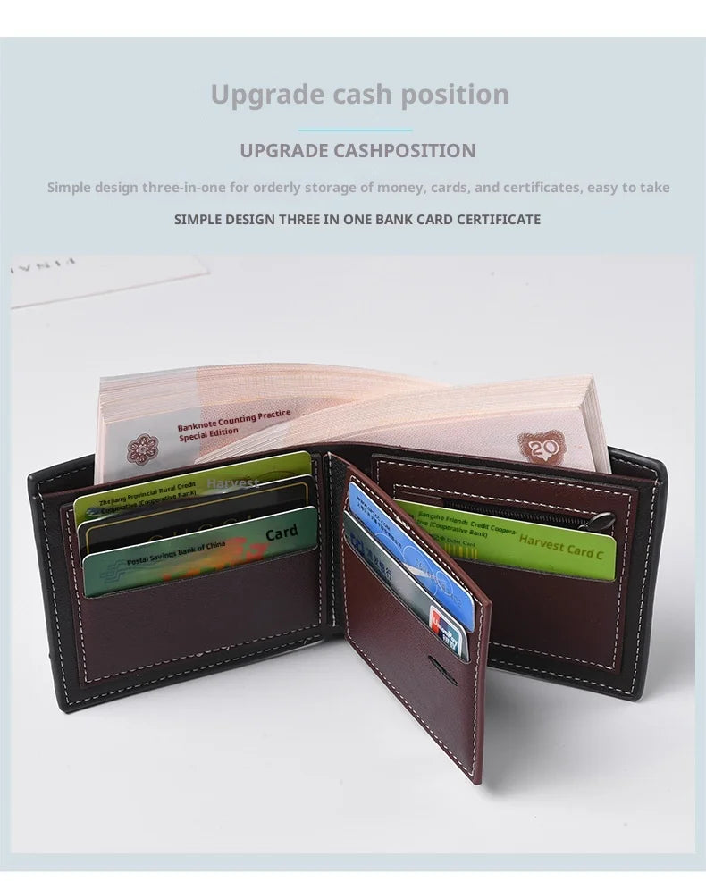 New Style Multi Card Slot Leather Wallet for Men Hand Woven Fashion Simple Ultra Thin Coin Purse