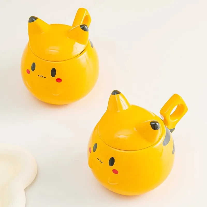 SHUNXIANG 300ml Pokémon Spherical Mug Ceramic Pikachu Cup with Lid Creative and Cute Pattern Cup Gift Desktop Decorative Cup