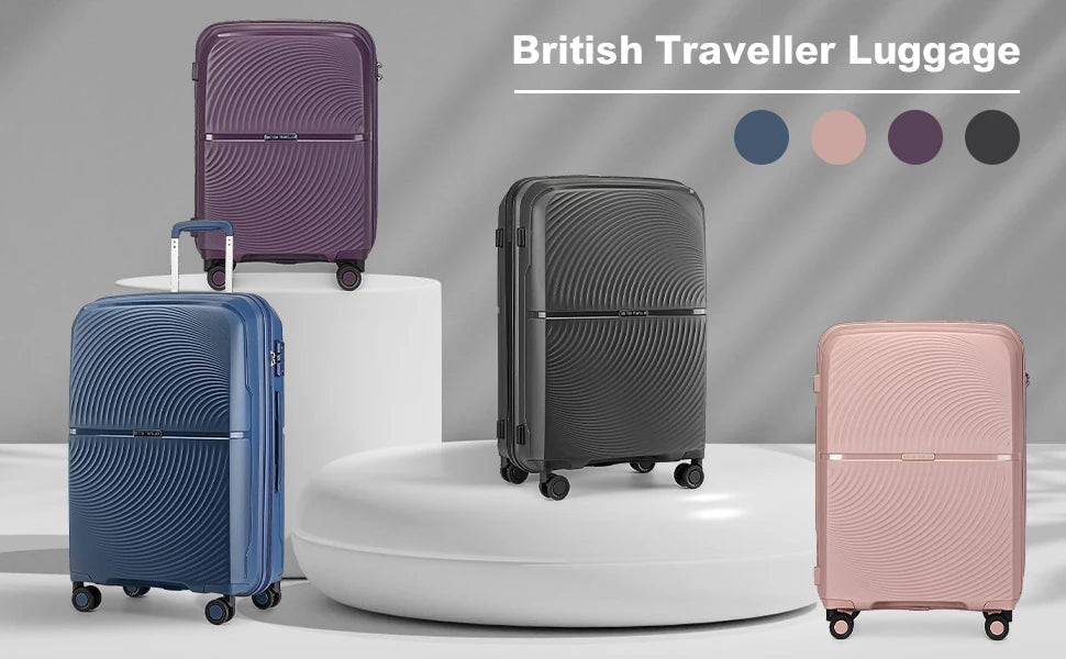 British Traveller 2 Piece Luggage Set 14+20 Inch, PP Hard Shell Suitcase with TSA Lock & Silent Spinner Wheels, Portable Carry-On Luggage for Business & Short Trips