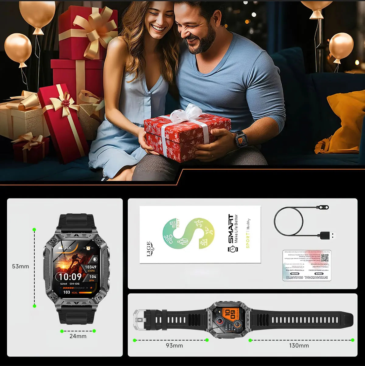 2026 New Military Grade 1400mAh Battery Smart Watch GPS Tracks 5ATMWaterproof Flashlight Heart Rate 2.1" Durable Smartwatch Men