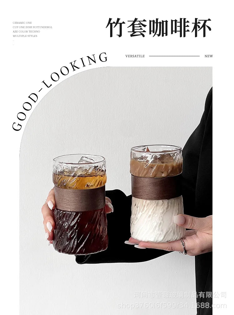 2Pcs heat-resistant glass hanging ear coffee cup transparent with cup cover ice American cup retro high value high borosilicate