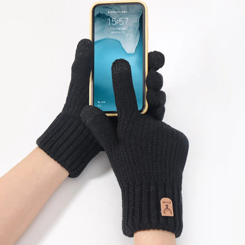 New Men's Warm Full Finger Gloves Winter Touchscreen Plus Fleece Gloves Men Women Thickening Wool Knitted Cycling Driving Gloves