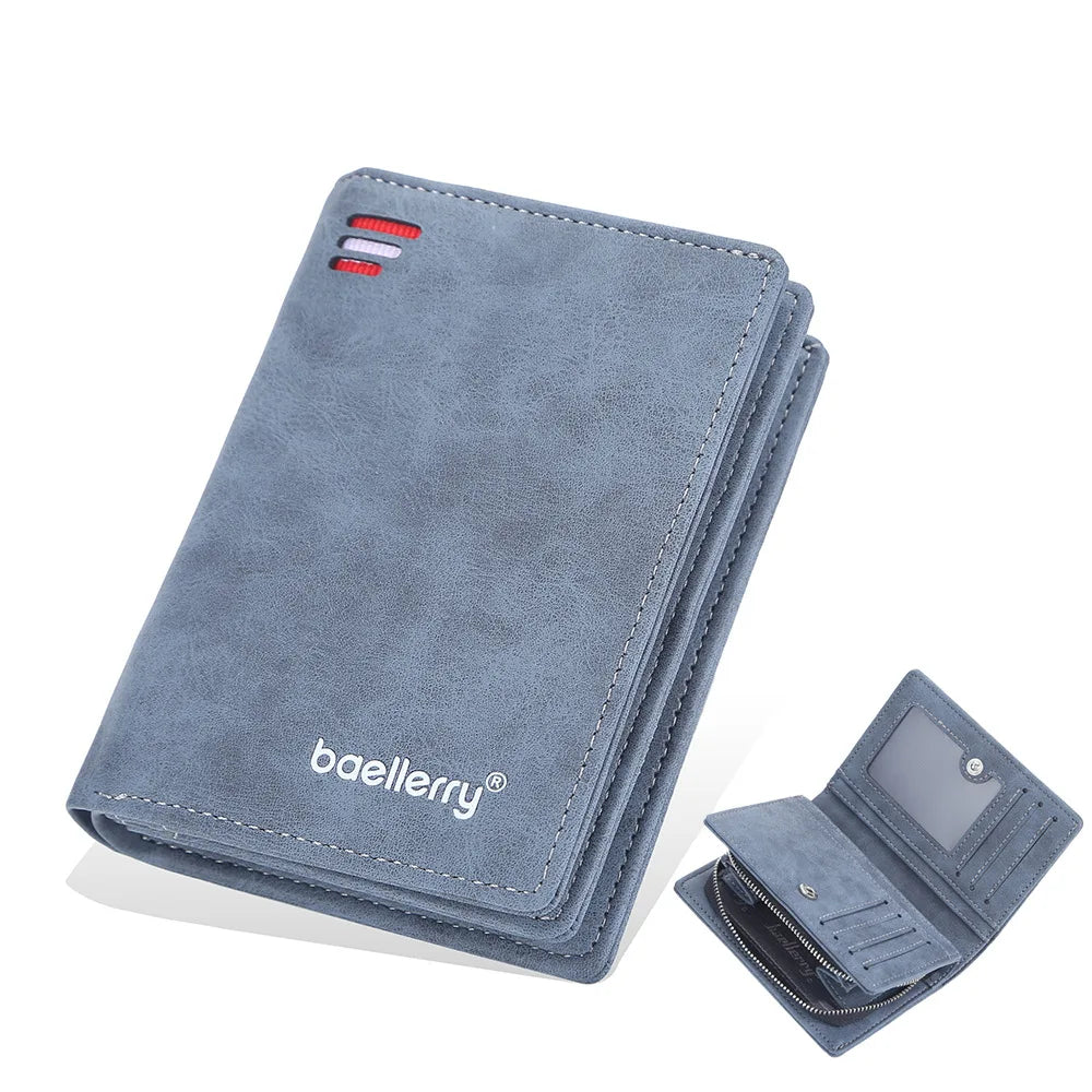 Baellerry Men PU Leather short Wallet With Zipper Coin Pocket Vintage Big Capacity Male Short Money Purse Card Holder