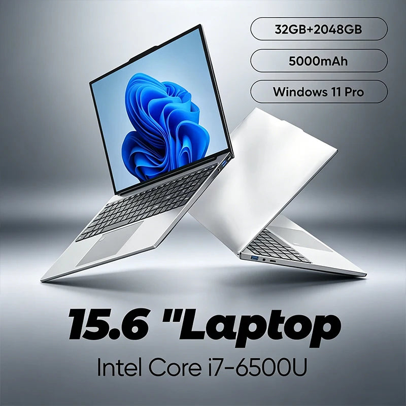 15.6" Portable Laptop Intel 4405U Sturdy Inflexible Windows11 Notebook 32GB DDR4 2TB SSD for PC Gaming And Office Use