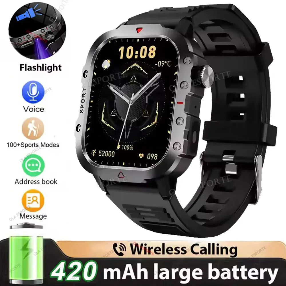 2026 New Military Smart Watch Men IP68 5ATM Outdoor Sports Fitness Tracker Health Monitoring 1.81Inch Bluetooth Calls Smartwatch