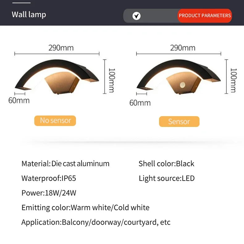 Motion Sensor Outdoor Light LED Exterior Motion Porch Light Modern Outdoor Wall lamp IP65 Waterproof 3000K for House Garage