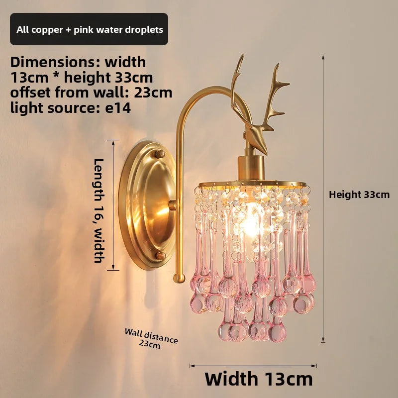 Crystal Wall Lamp - LED American Retro Bedroom Staircase Living Room And Background Wall Light Charging Function Without Wiring