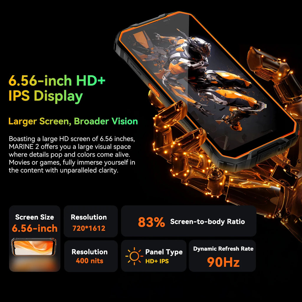 OSCAL Marine 2 AI Outdoor Mobile Phone, 6.56 Inch Rugged Smartphone Android 15, 8+16GB RAM, 256GB+2TB ROM 11000mAh, Unisoc T615