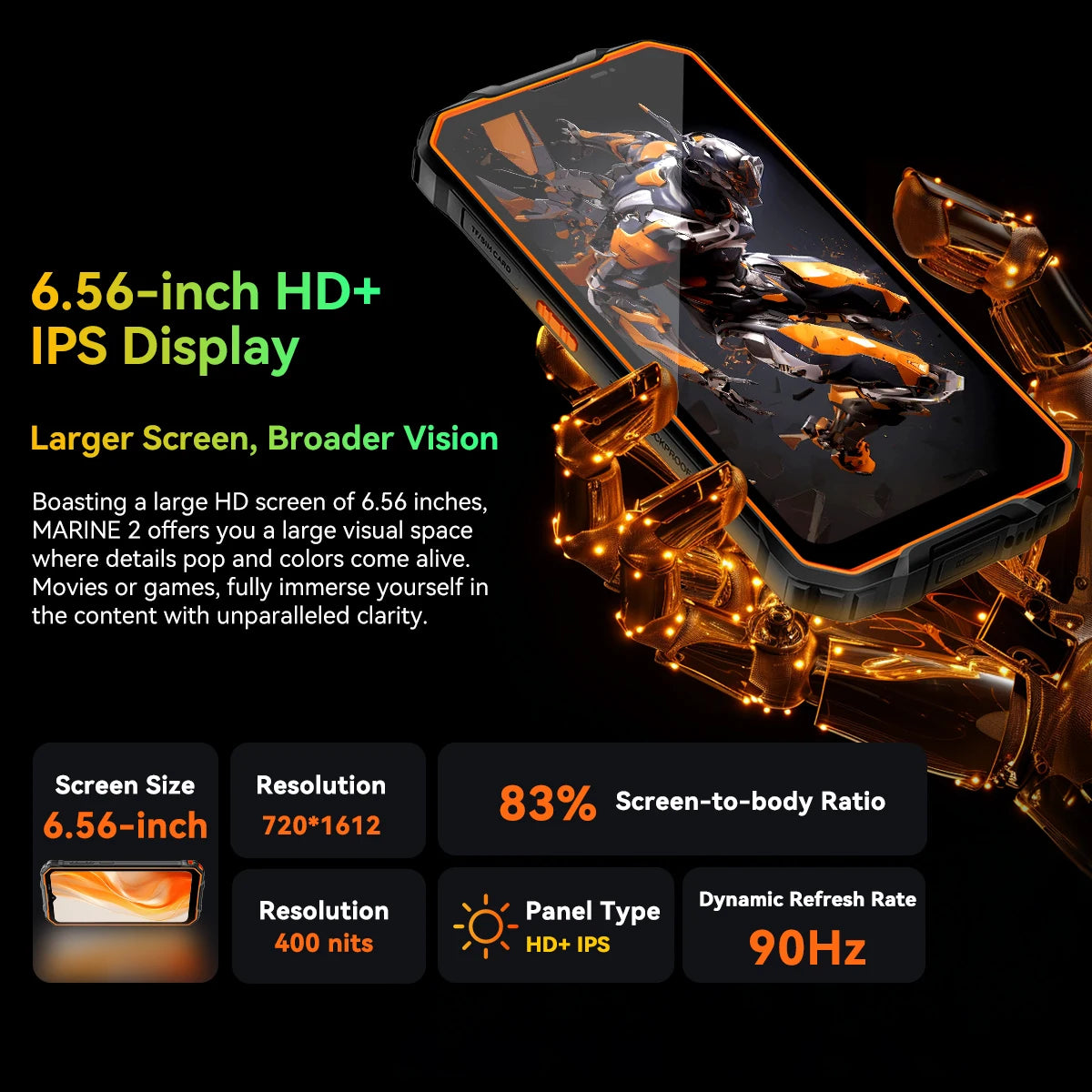 OSCAL Marine 2 AI Outdoor Mobile Phone, 6.56 Inch Rugged Smartphone Android 15, 8+16GB RAM, 256GB+2TB ROM 11000mAh, Unisoc T615