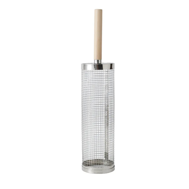 Wooden handle rolling barbecue cage, outdoor BBQ grill basket, 304 stainless steel barbecue tube, barbecue net,Free shipping