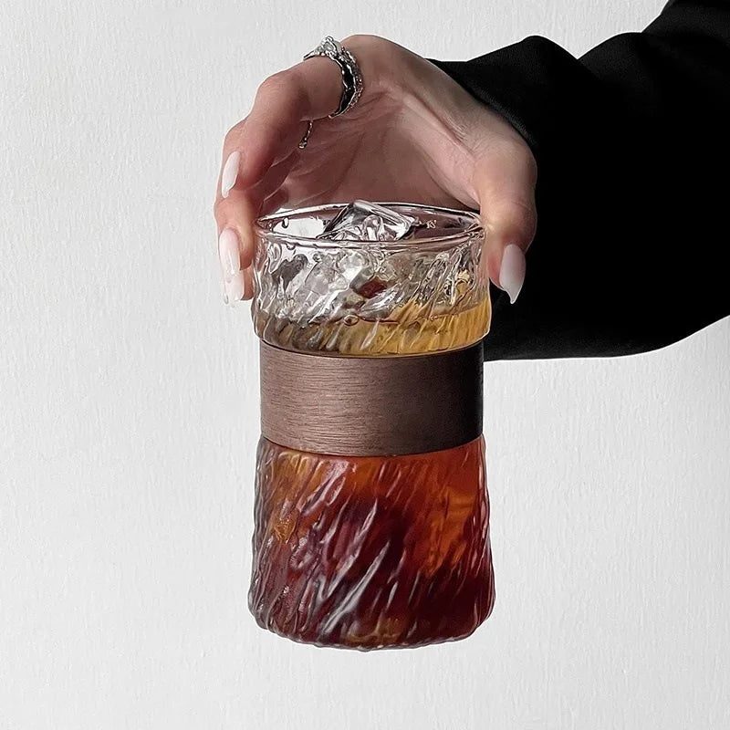 2Pcs heat-resistant glass hanging ear coffee cup transparent with cup cover ice American cup retro high value high borosilicate