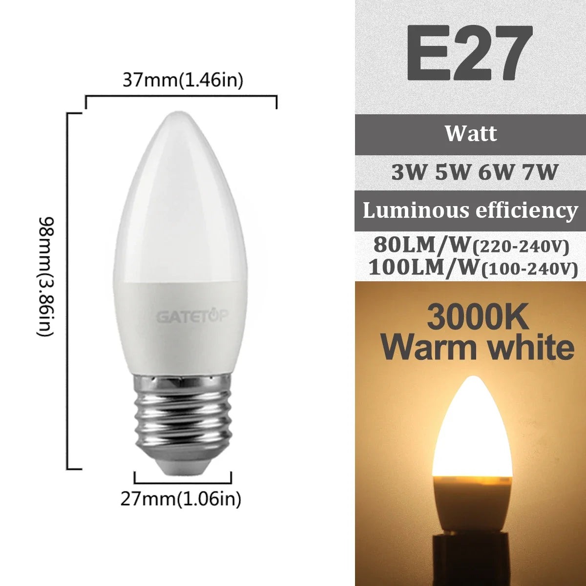 5-12pcs E14 E27 Led Bulb 220V 110V 3W 5W 6W 7W Warm Lighting 3000K 6000K Candle Lamp Led Chandelier Light for Home Decoration