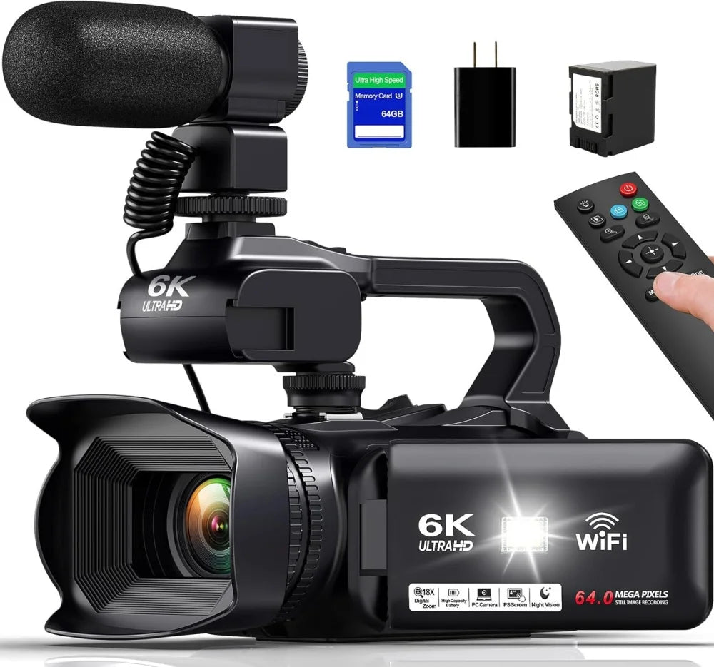 4K 60FPS Professional Camcorder for Photography 64MP WiFi Livestream Webcam Video Cameras 18X Digital Zoom YouTube Vlog Recorder