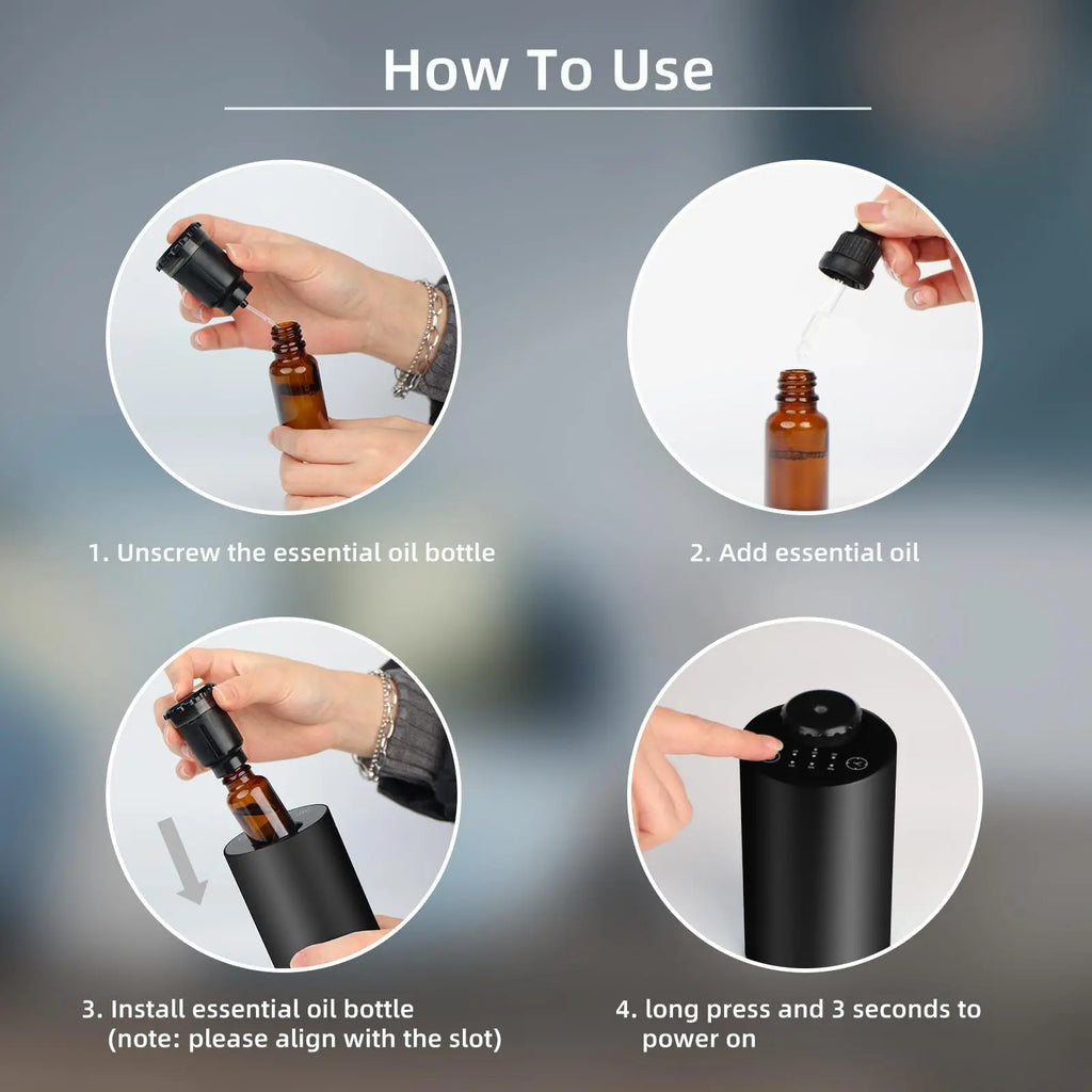 Waterless Essential Oil Diffuser Battery Operated Cordless Aromatherapy Diffuser with Timing & 3 Mist Levels car Diffuser