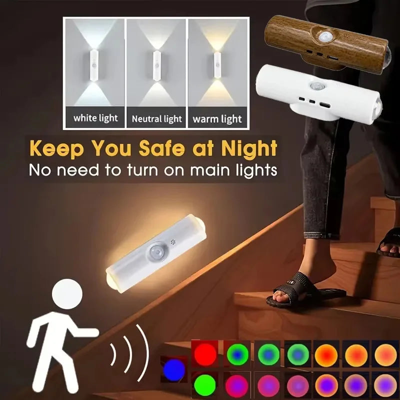 Smart RGB Gradient Night Light Magnetic Motion Sensor Rechargeable Wall Lamp for Bedroom Bathroom Closet Garden Home Decor